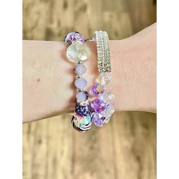 Purple Crystal Beaded Bracelet Set - Picture 2 of 16